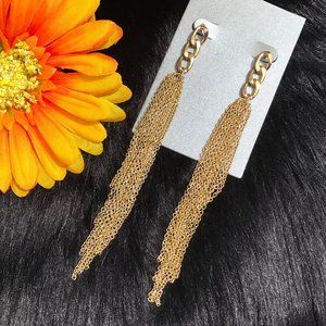 Long Boho Earrings Fringe Tassel Goldtone Posts